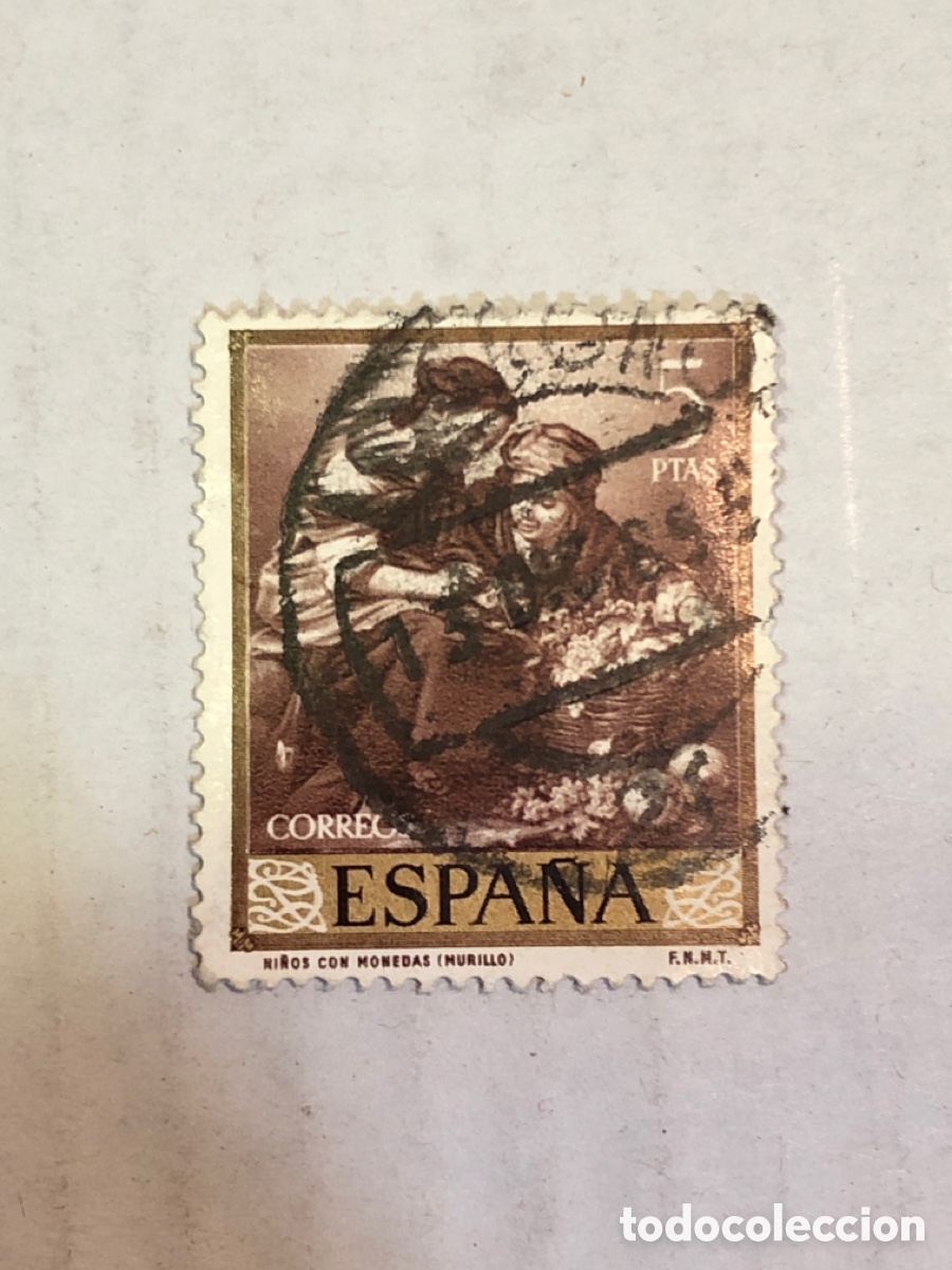 Sellos: Estampita - Ni&ntilde;os con monedas (Murillo) 5 ptas - Foto 1