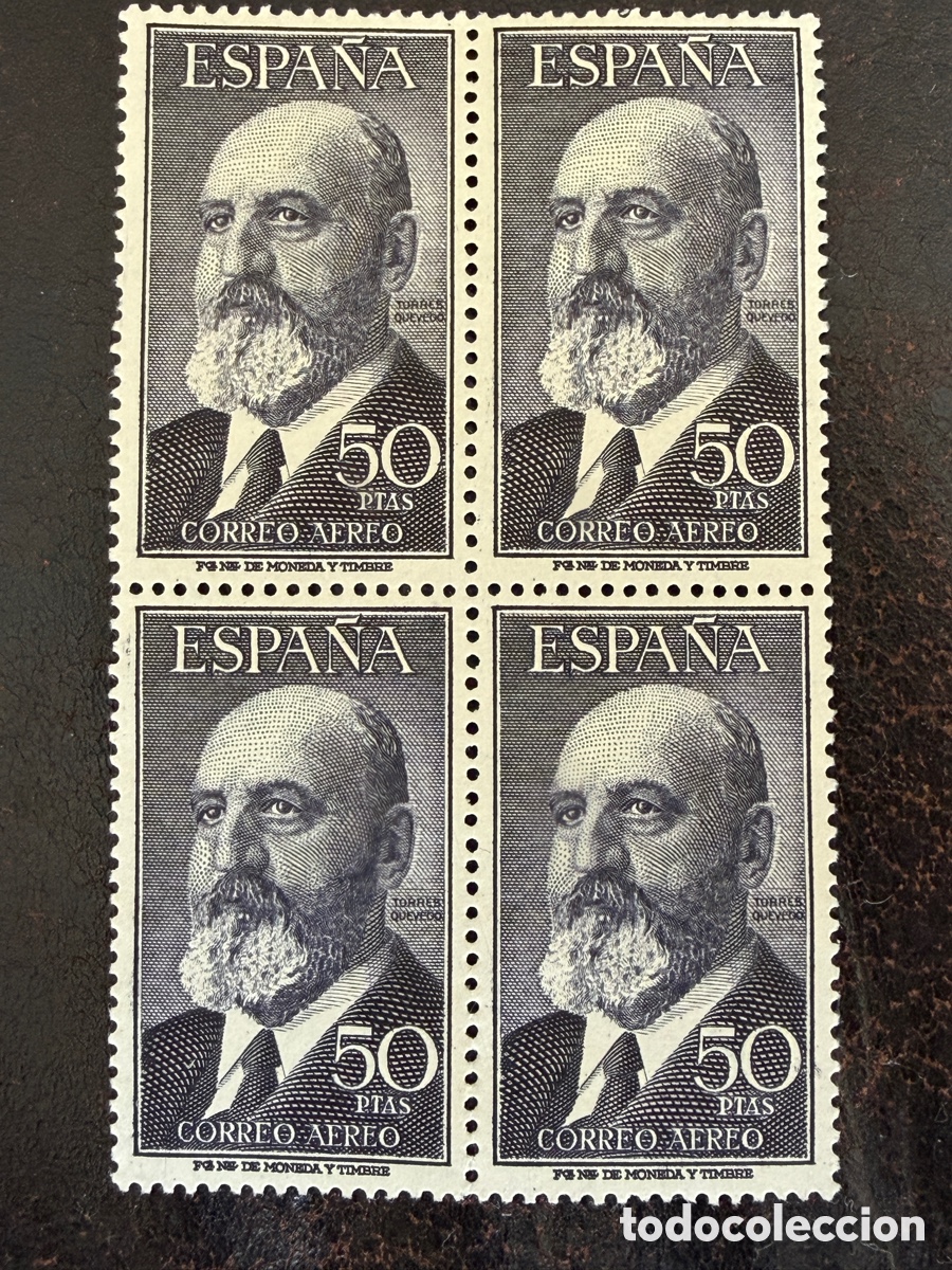 Sellos: Espa&ntilde;a, 1955. Torres Quevedo. Edifil 1165 4 sellos juntos