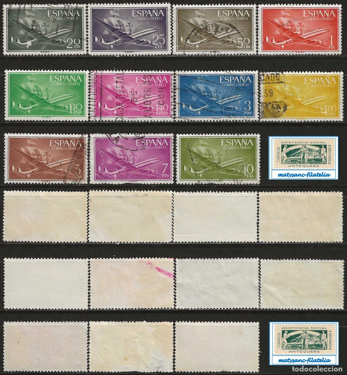 Sellos: ESPA&Ntilde;A 1955-56. EDIFIL 1169/1179. SERIE COMPLETA &rdquo;NAO SANTAMAR&Iacute;A&rdquo;. USADA.