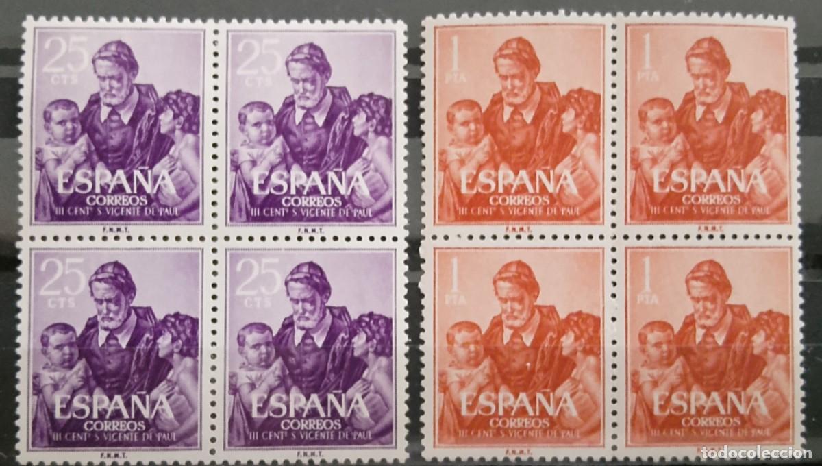 Francobolli: Sellos en bloque de 4. Edifil 1296/1297. III Centenario de la muerte de San Vicente de Paul. 1960