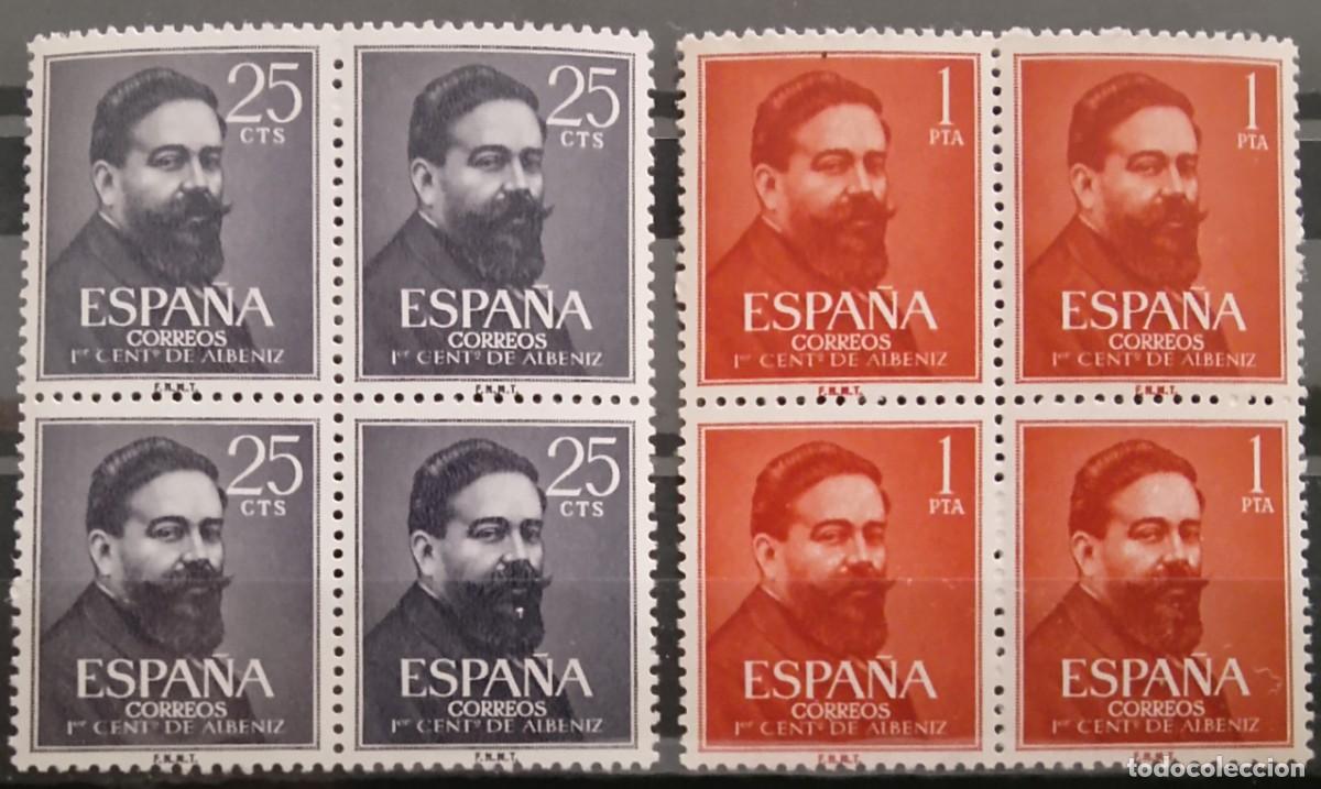 Briefmarken: Sellos en bloque de 4. Edifil 1320/1321. Centenario del Nacimiento de Isaac Alb&eacute;niz. 1960