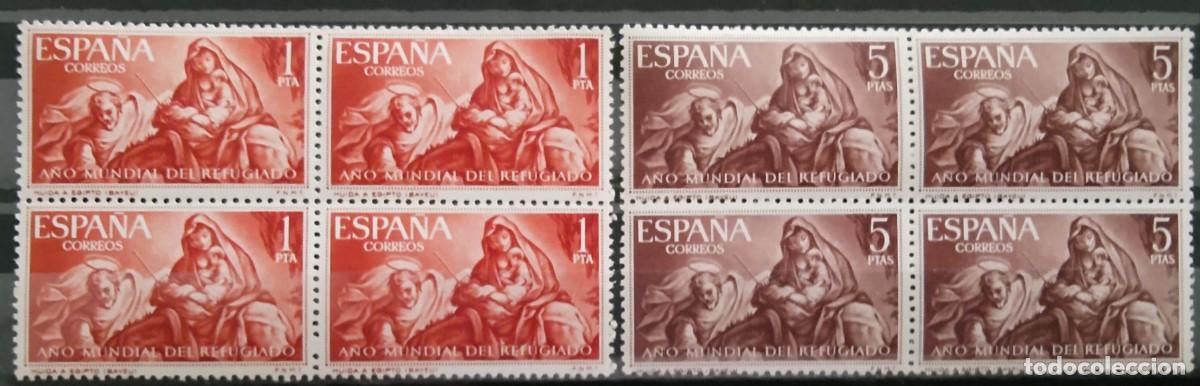 Francobolli: Sellos en bloque de 4. Edifil 1326/1327. A&ntilde;o Mundial del Refugiado &rdquo;La Huida a Egipto&rdquo; Bayeu. 1961.