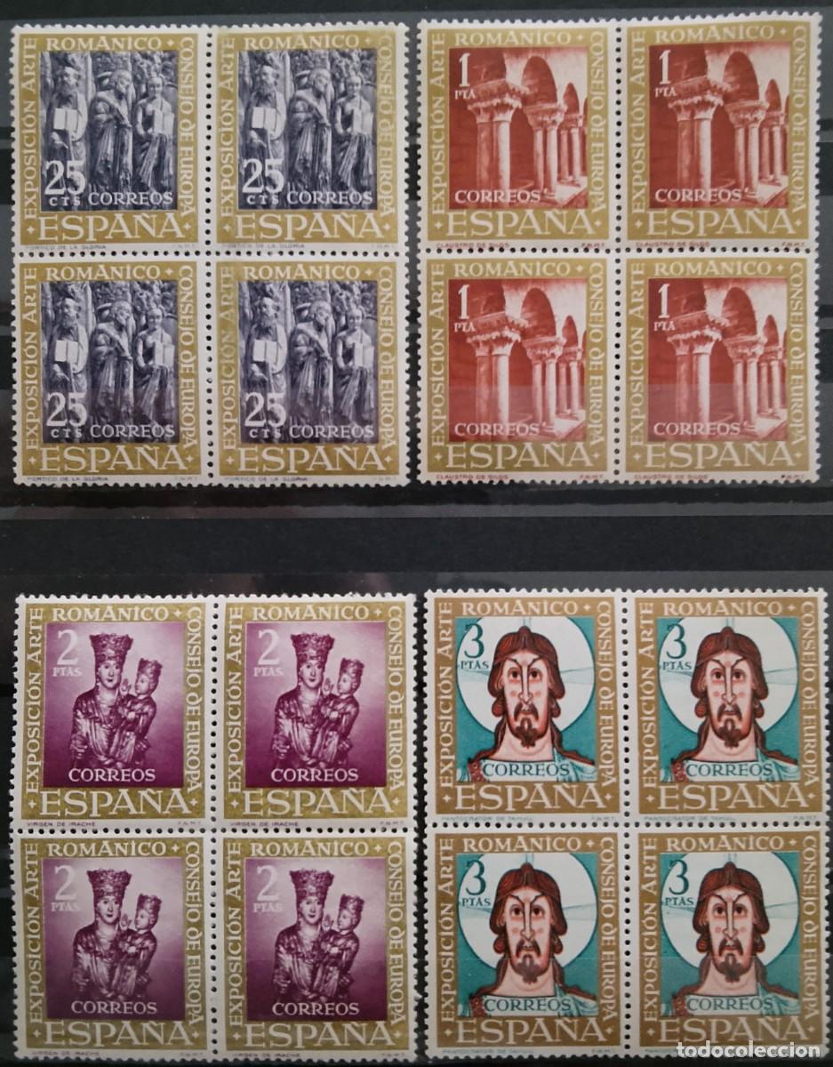 Francobolli: Sellos en bloque de 4. Edifil 1365/1368. Exposici&oacute;n &rdquo;El Arte Rom&aacute;nico. Consejo de Europa. 1961.