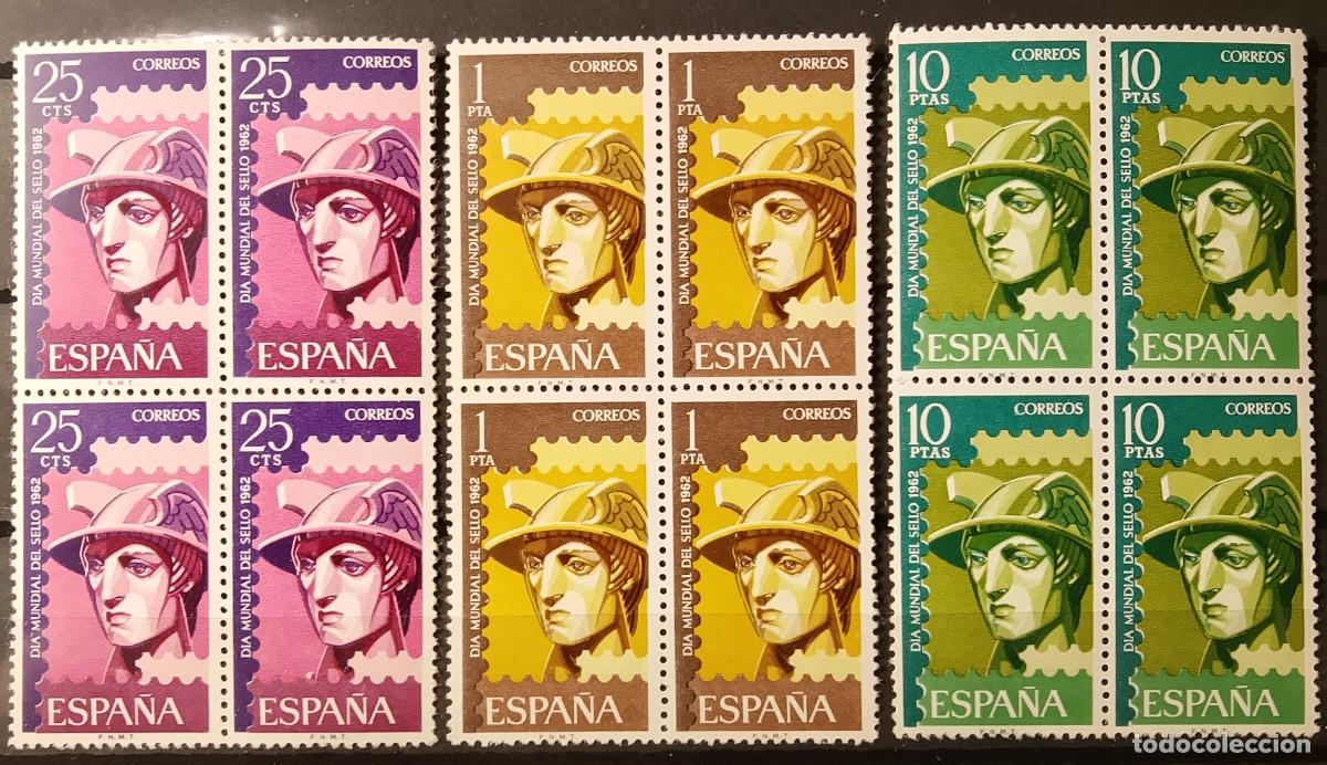 Francobolli: Sellos en bloque de 4. Edifil 1431/1433. D&iacute;a Mundial del Sello. 1962.