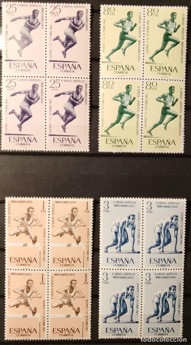 Briefmarken: Sellos en bloque de 4. Edifil 1450/1453. II Juegos Atl&eacute;ticos Iberoamericanos. 1962.