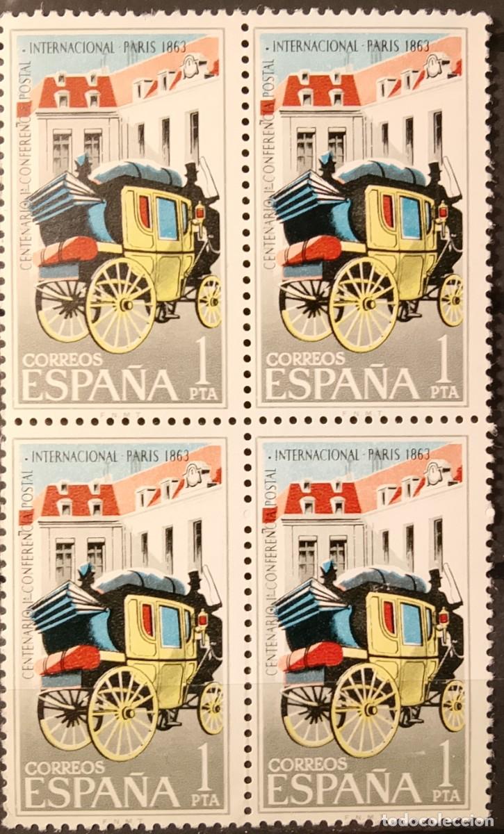 Stamps: Sellos en bloque de 4. Edifil 1508. Centenario de la Primera Conferencia Postal de Par&iacute;s. 1963.