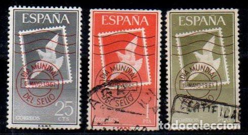 Sellos: SERIE SELLOS ESPA&Ntilde;A A&Ntilde;O 1961 DIA DEL SELLO USADOS EDIFIL N&ordm; 1348-50