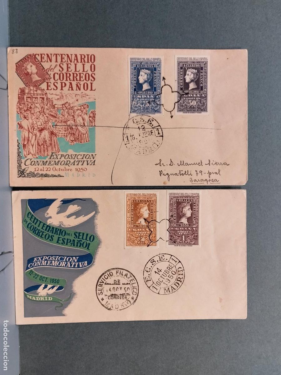 Timbres: EDIFIL 1075/76 Y 1079/80. SERIE CORTA CENTENARIO DEL SELLO. EN DOS SOBRES.