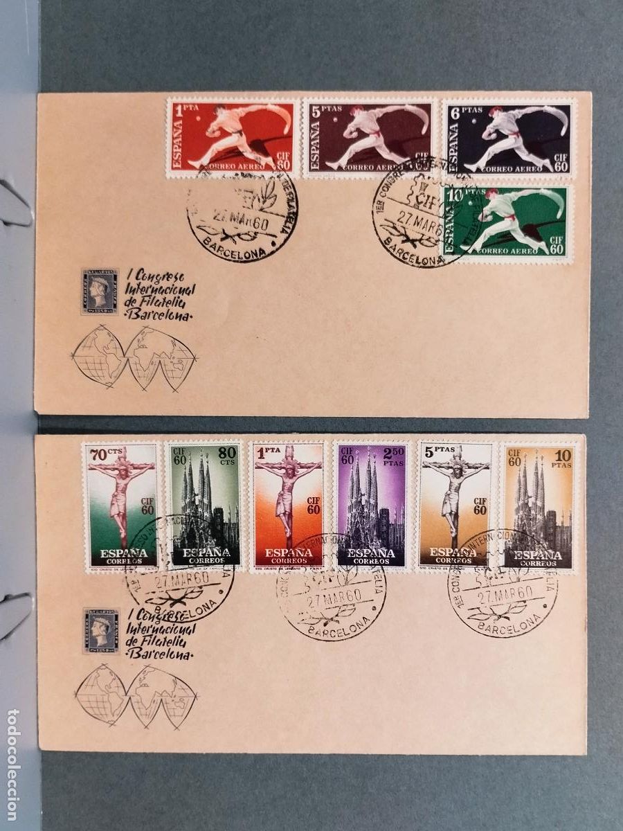 Timbres: EDIFIL 1280/89. I CONGRESO INTERN. FILATELIA CIF'60. PRIMER DIA DE EMISION EN DOS SOBRES
