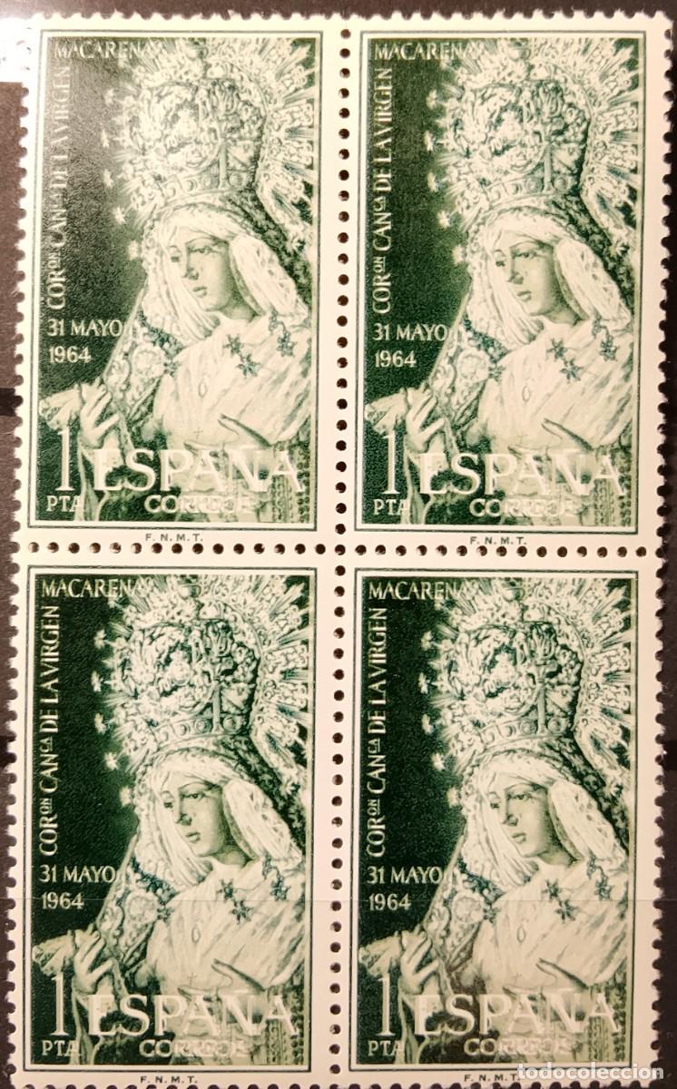Sellos: Sellos en bloque de 4. Edifil 1598. Coronaci&oacute;n Can&oacute;nica de la Virgen Macarena. 1964.