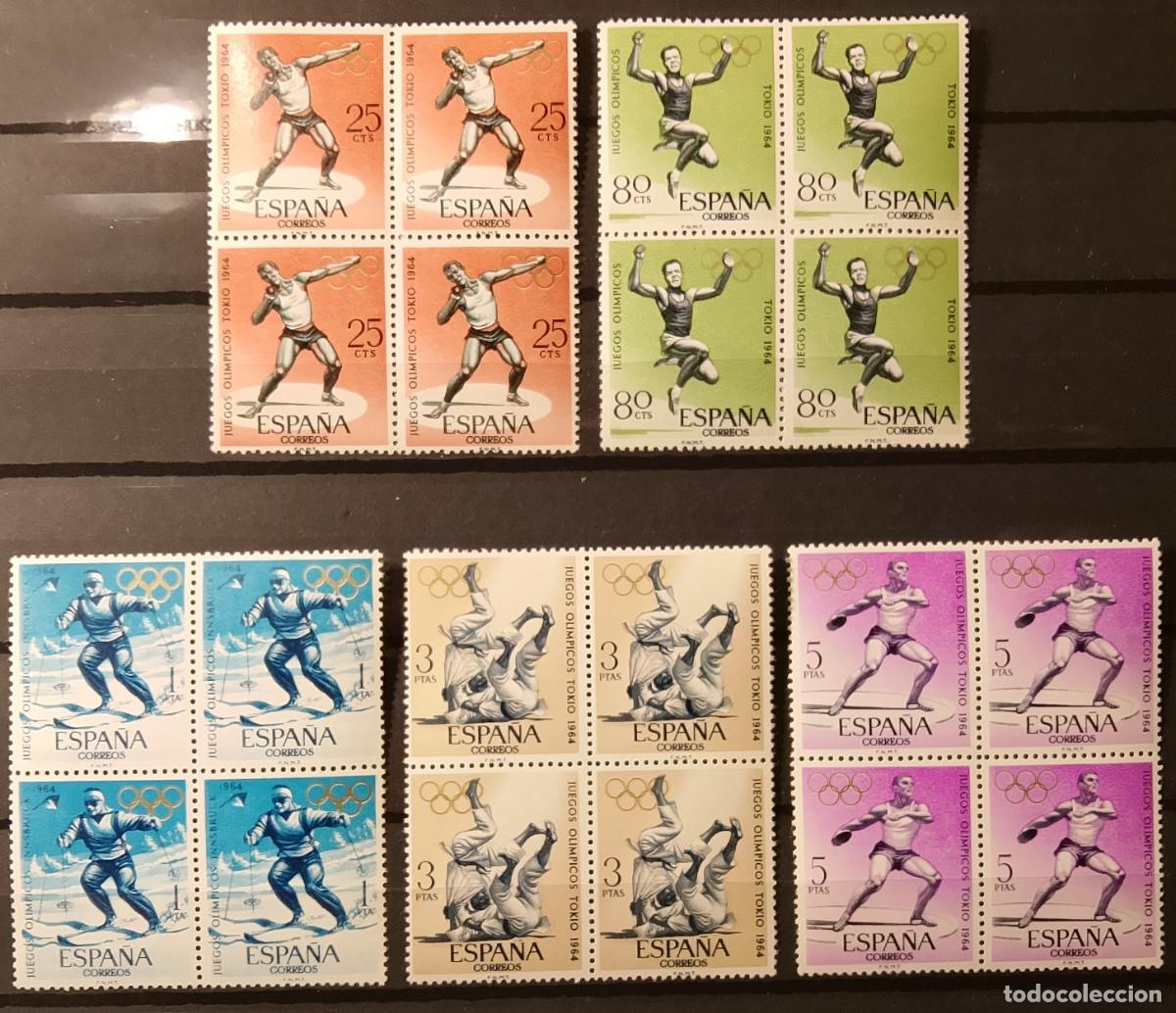 Sellos: Sellos en bloque de 4. Edifil 1617/1621. Juegos Ol&iacute;mpicos de Innsbruck y Tokio. 1964.