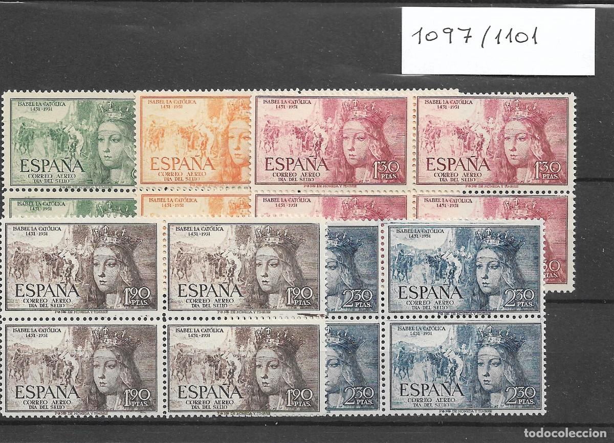 Stamps: Sellos de Espa&ntilde;a A&ntilde;o 1951 Isabel La Cat&oacute;lica , Aereo Sellos nuevos** en bloque de 4 , Edifil1097/01