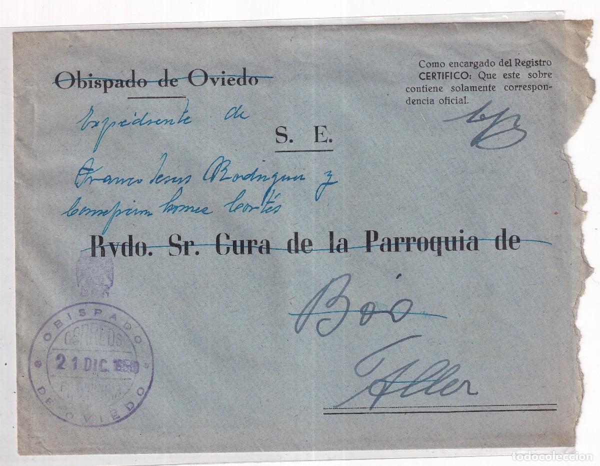 Sellos: Sobre Obispado de Oviedo franquicia. Cura parroquia Aller.
