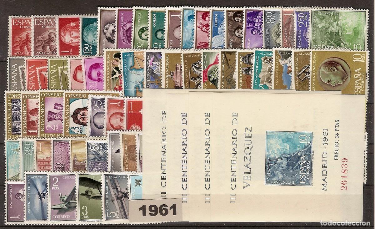 Sellos: Espa&ntilde;a segundo centenario 1961 ** 76 sellos completo+ 4HB sin escudos
