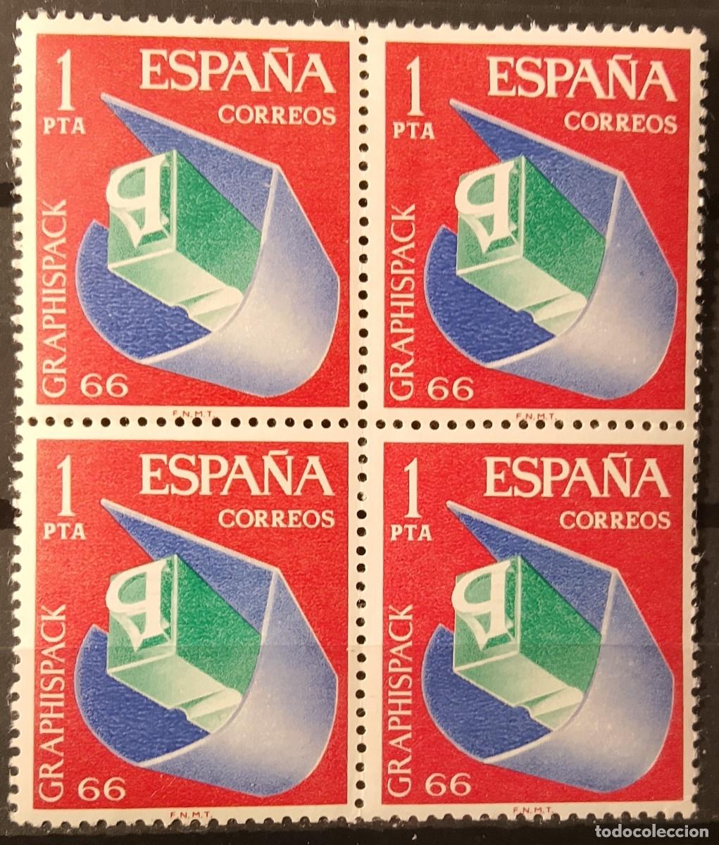 Briefmarken: Sellos en bloque de 4. Edifil 1709. Sal&oacute;n Internacional de las Artes Gr&aacute;ficas Graphispack 66. 1966.