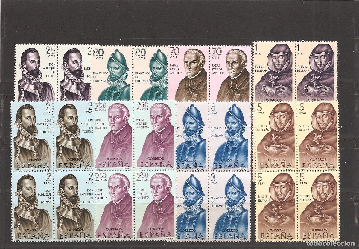 Francobolli: Sellos de Espa&ntilde;a A&ntilde;o 1965 Forjadores de Am&eacute;rica Sellos nuevos** en bloque de 4 N&ordm; Edifil 1678/85
