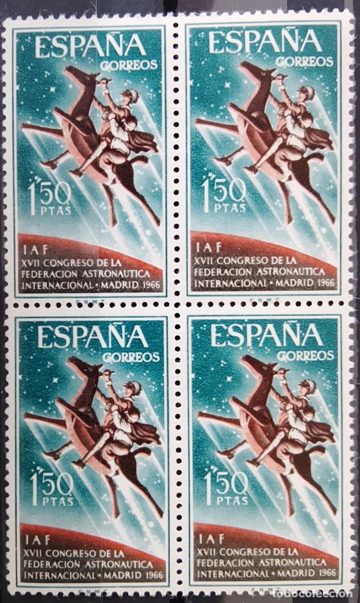Sellos: Sellos en bloque de 4. Edifil 1749. XVII Congreso de la Federaci&oacute;n Astron&aacute;utica en Madrid. 1966.