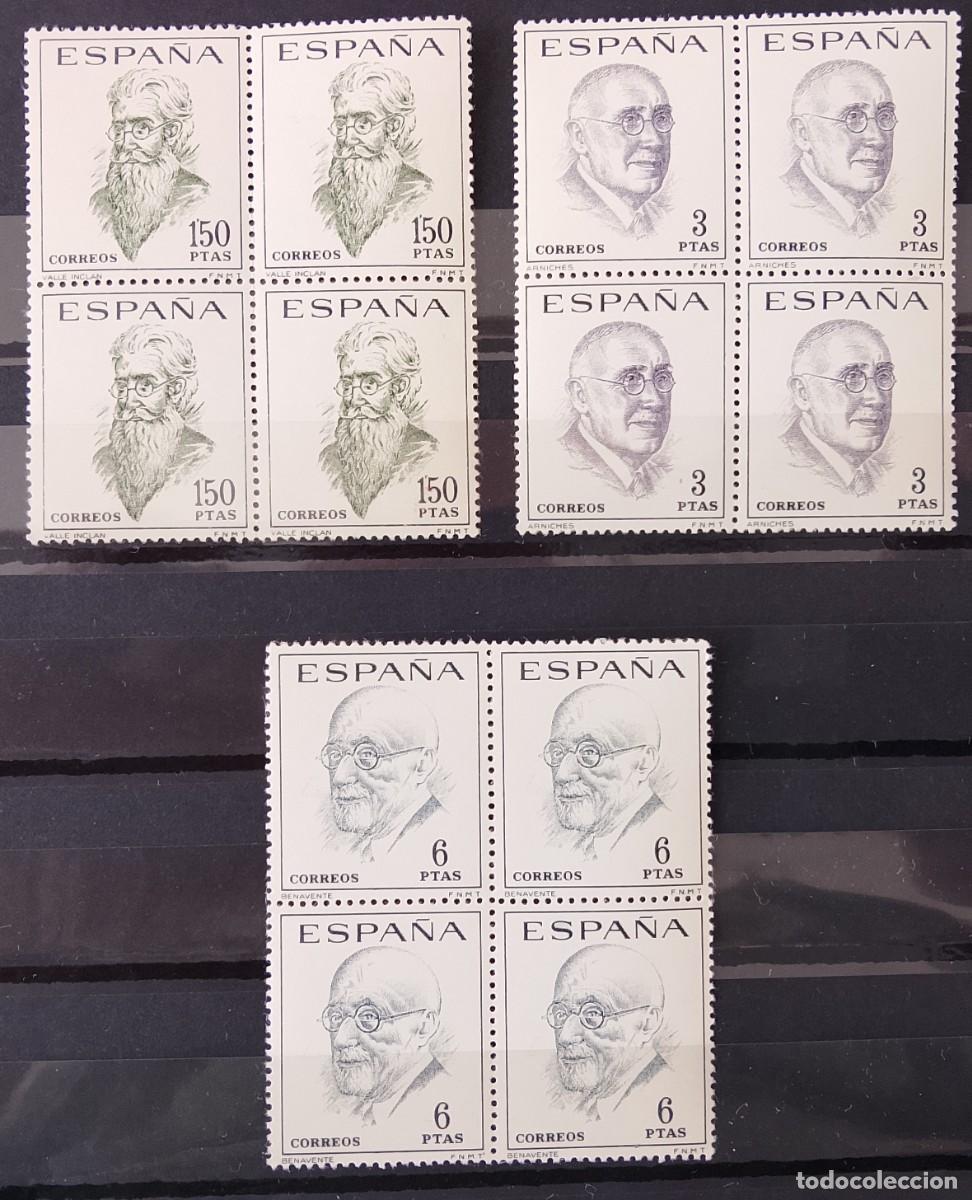 Sellos: Sellos en bloque de 4. Edifil 1750/1757. Literatos Espa&ntilde;oles. 1966.
