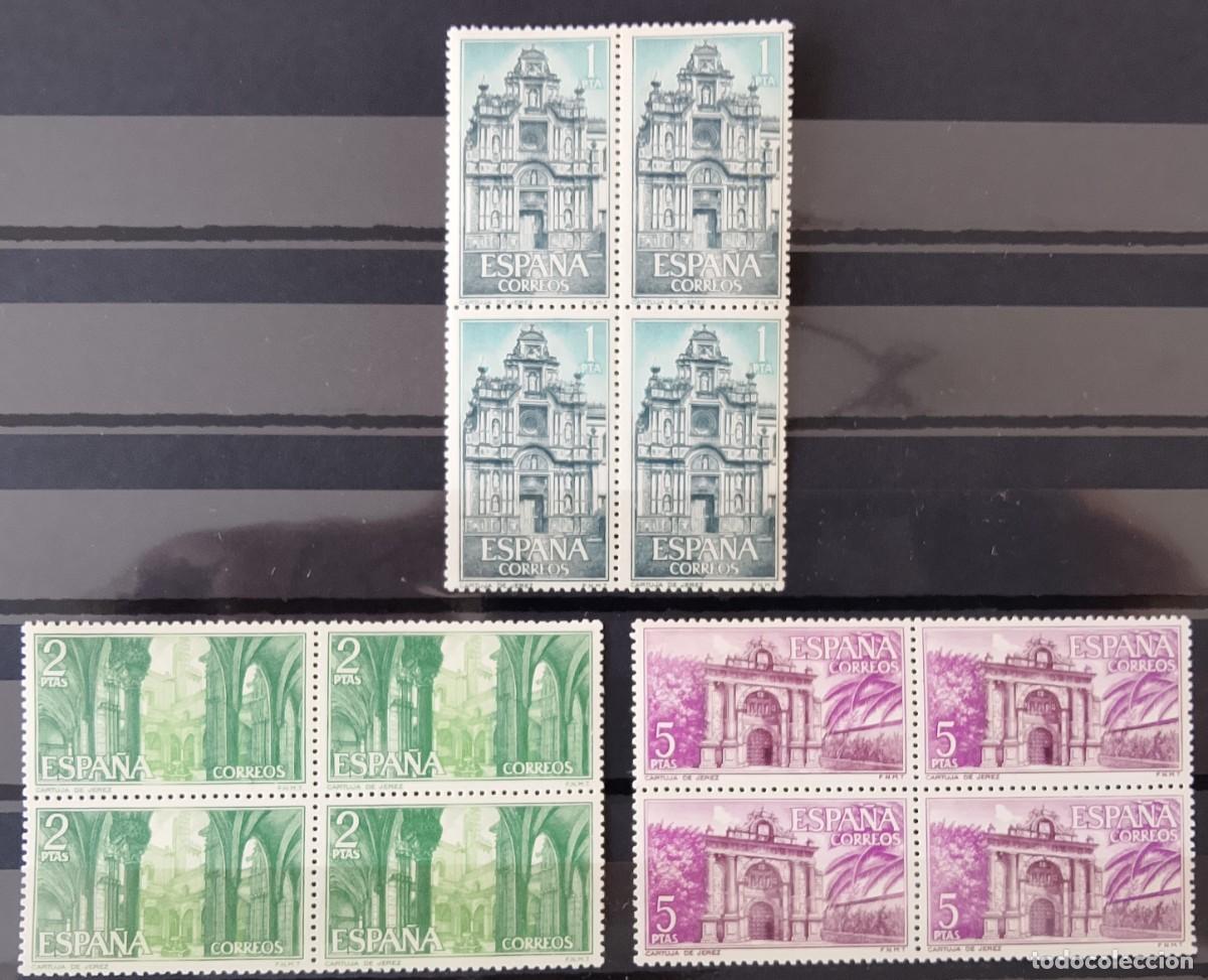 Sellos: Sellos en bloque de 4. Edifil 1761/1763. Cartuja de Santa Mar&iacute;a de la Defensi&oacute;n. Jerez. 1966.