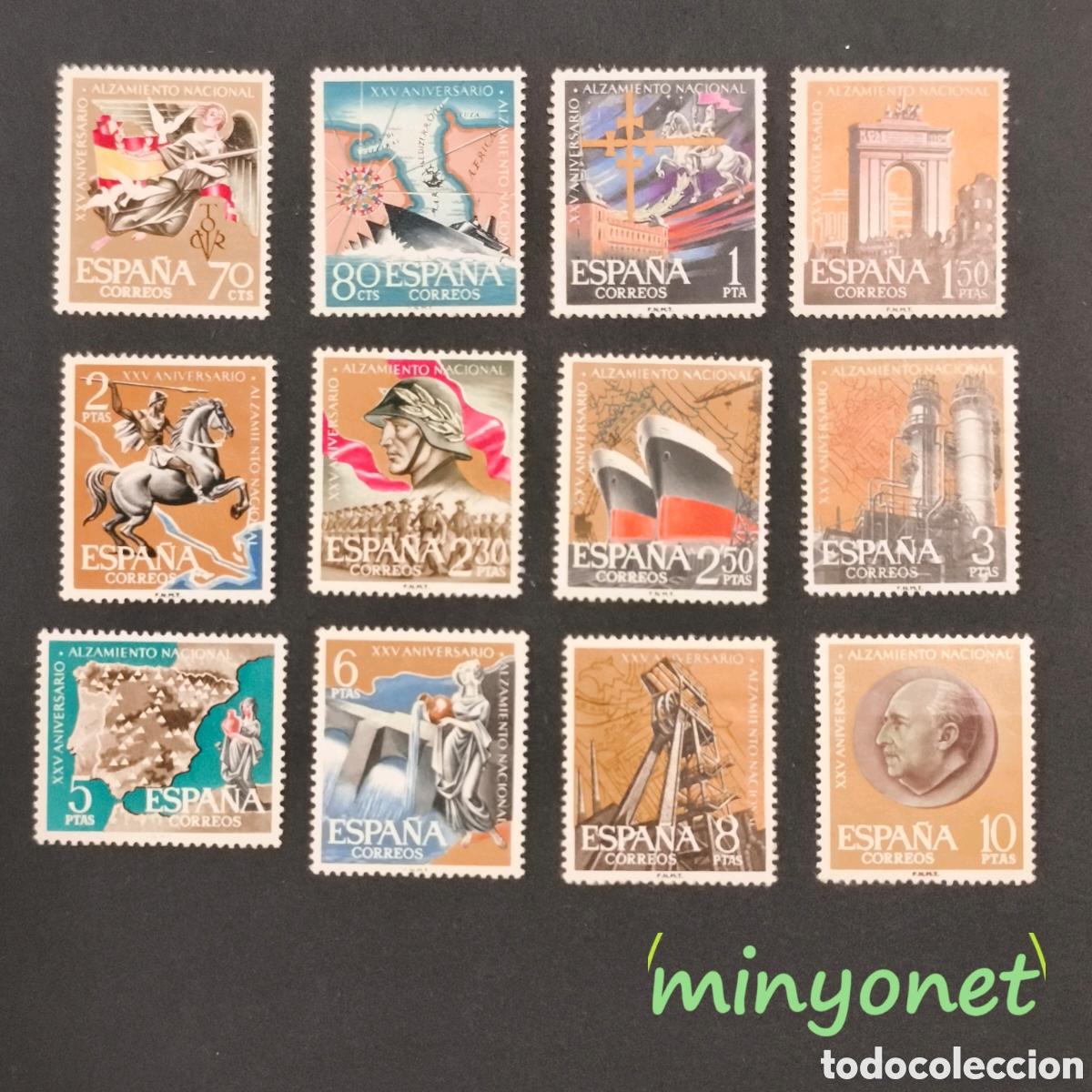 Stamps: Serie completa 12 sellos XXV Aniversario Alzamiento Nacional 1961 - 1353/1364