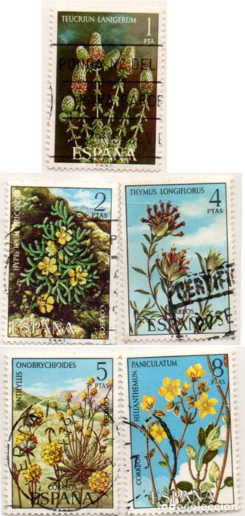 Sellos: SERIE SELLOS ESPA&Ntilde;A A&Ntilde;O 1974 FLORAL USADOS EDIFIL N&ordm; 2220-24 COMPLETA