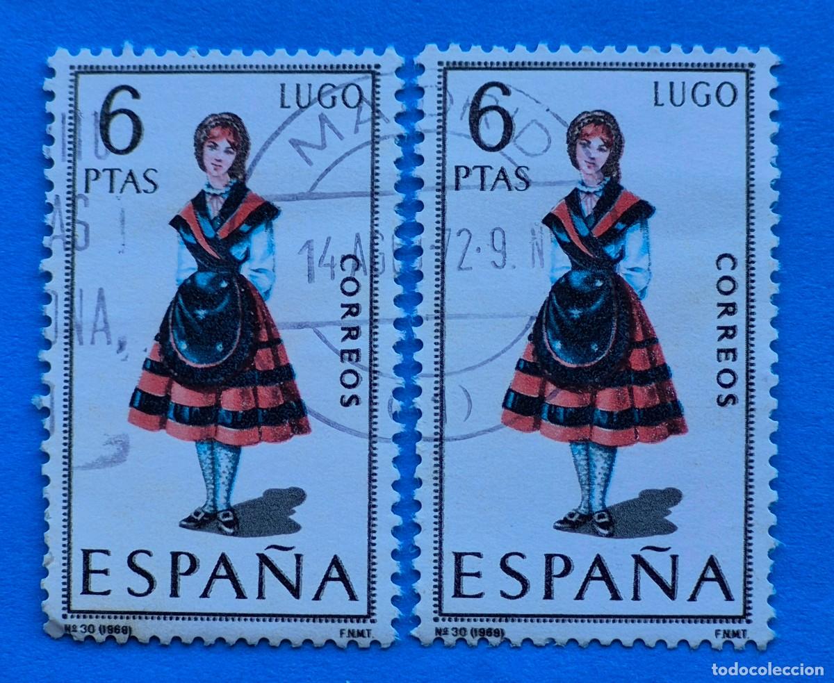 Sellos: TRAJES REGIONALES&ndash; LUGO n&ordm; 30 - 6 pta.-ESPA&Ntilde;A 1969 -EDIFIL 1903 usado -lote 2 sellos