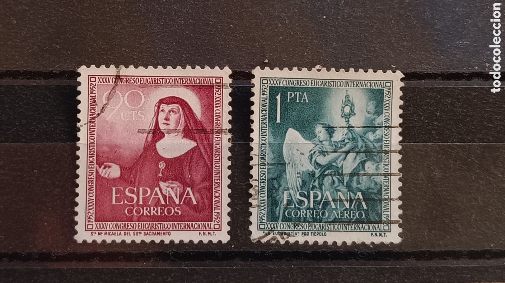 Sellos: Espa&ntilde;a 1116/17 Congreso Eucar&iacute;stico 1952 Usado - Foto 1