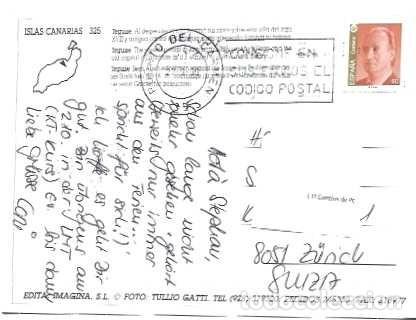 Sellos: Espa&ntilde;a y Marcofilia, Isla de Lanzarote, Teguise, Puerto del Carmen a Zurich Suisse 1990 (325)