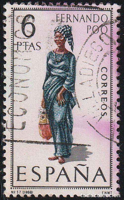Sellos: Espa&ntilde;a 1968 Edifil 1843 Sello &ordm; Trajes Tipicos Espa&ntilde;oles Fernando Poo Michel 1758 Yvert 1502 Spain