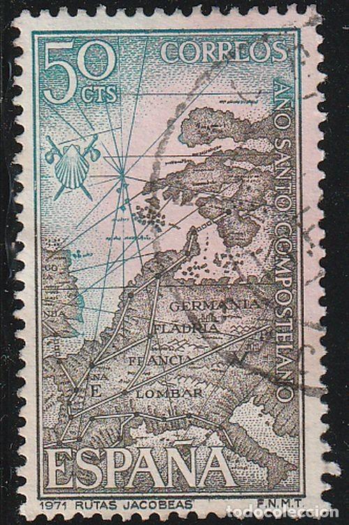 Sellos: Espa&ntilde;a 1971 Edifil 2008 Sello * A&ntilde;o Santo Compostelano Mapa de Rutas Europeas Michel 1903 Yvert 1663