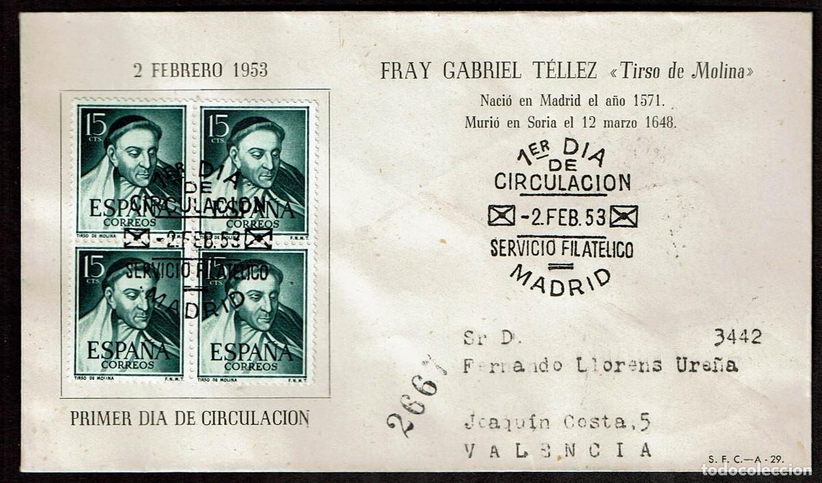 Sellos: SPD ESPA&Ntilde;A 1953 - EDIFIL 1073 EN BLOQUE DE 4