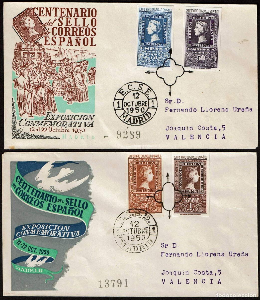 Sellos: SPD ESPA&Ntilde;A 1950 - CENT.SELLO ESPA&Ntilde;OL - EDIFIL 1075-1076 Y 1079-1080 (2 SOBRES)
