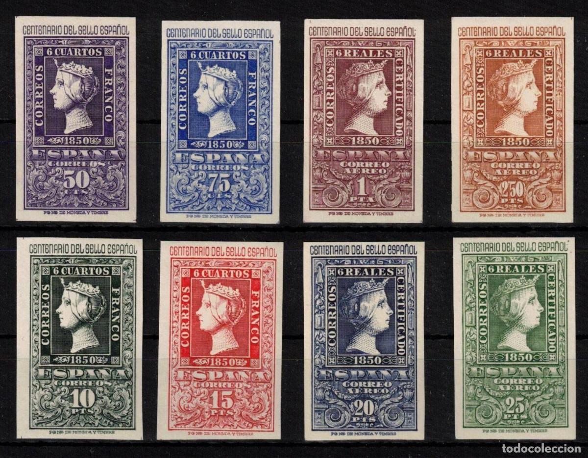 Sellos: ESPA&Ntilde;A CENTENARIO DEL SELLO ** 1075/1082 A&Ntilde;O 1950 CERTIFICADO COMEX - LUJO - MNH