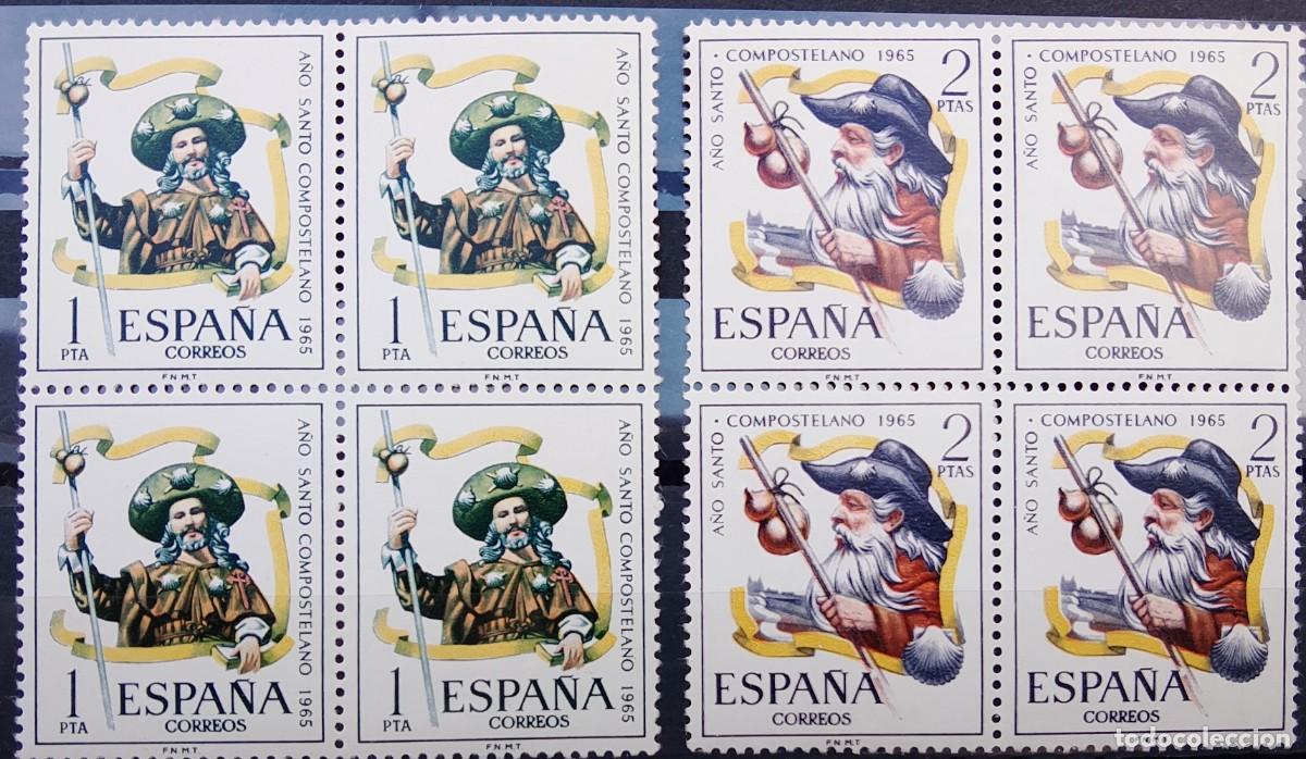 Sellos: Sellos en bloque de 4. Edifil 1672/1673. A&ntilde;o Santo Compostelano. 1965.