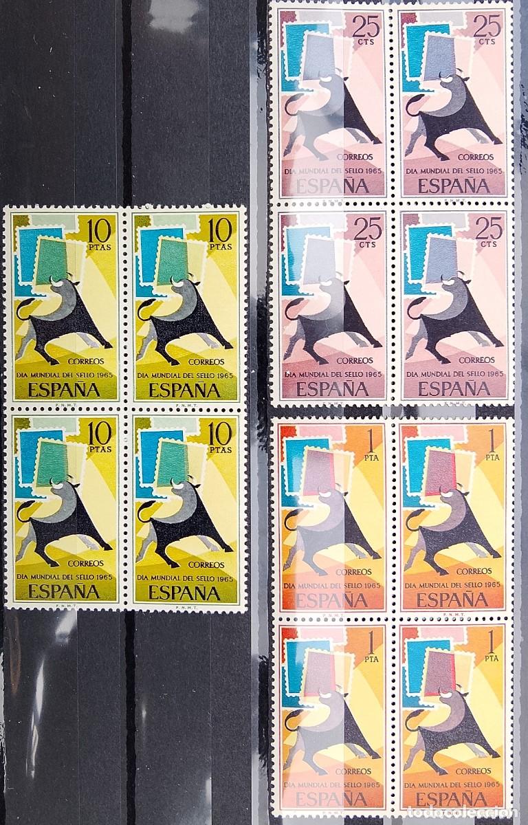 Sellos: Sellos en bloque de 4. Edifil 1667/1669. D&iacute;a Mundial del Sello. 1965.