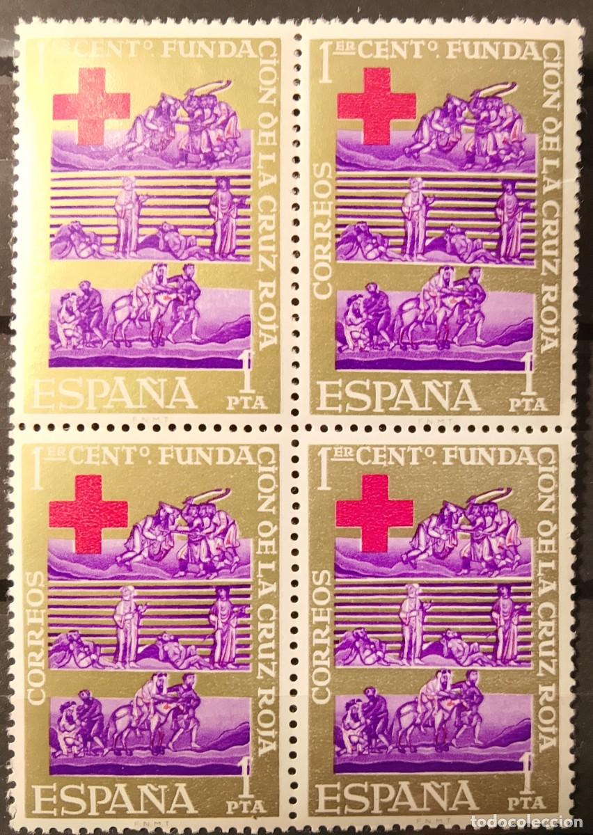 Sellos: Sellos en bloque de 4. Edifil 1534. Primer Centenario de la Fundaci&oacute;n de la Cruz Roja. 1963.