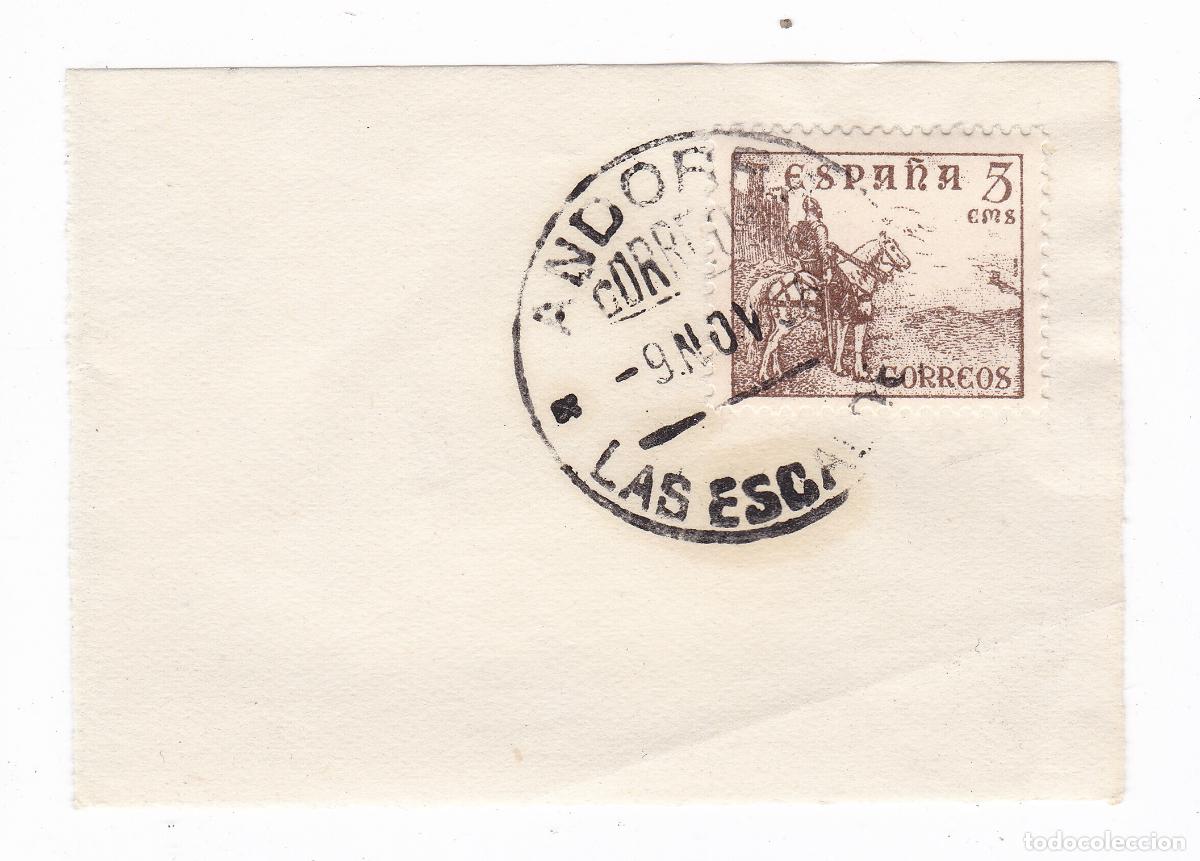 Sellos: Las Escaldas - Andorra. Matasellos Fechador a&ntilde;o 1956 sobre sello Cid Campeador 5 Pesetas.