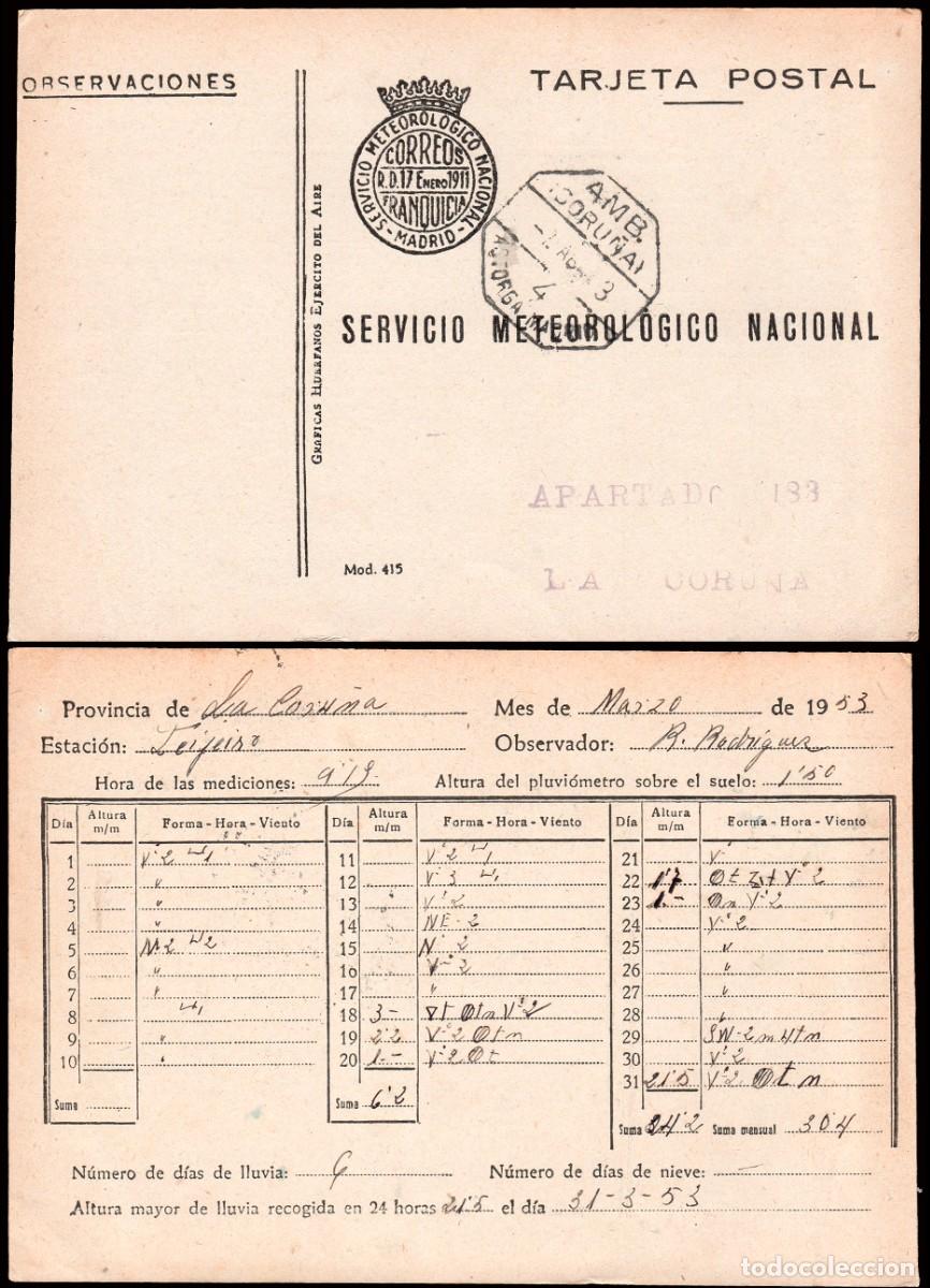 Sellos: Coru&ntilde;a - o TP - Postal &rdquo;Servicio Meteorol&oacute;gico..&rdquo; fechada en La Coru&ntilde;a Mat &rdquo;AMB. Coru&ntilde;a..&rdquo;