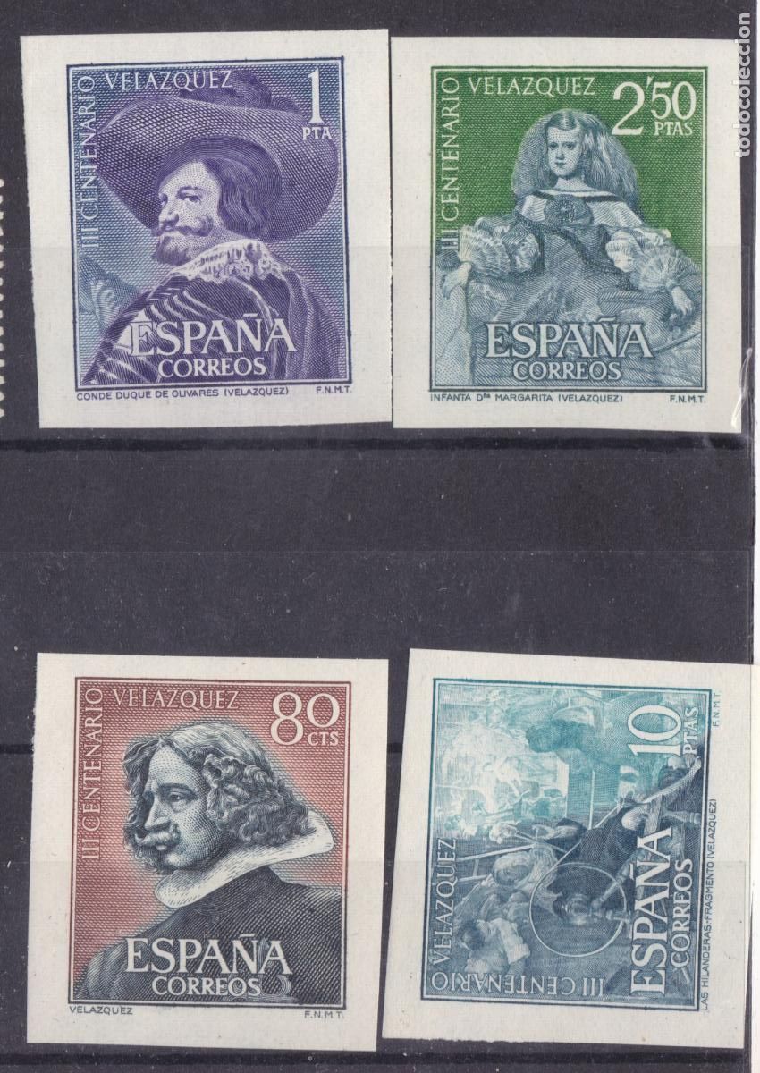 Sellos: FC4-67-VELAZQUEZ Sellos de las Hojitas Edifil 1344/ 47 * Muy Ligera Se&ntilde;al Fijasellos .LUJO.