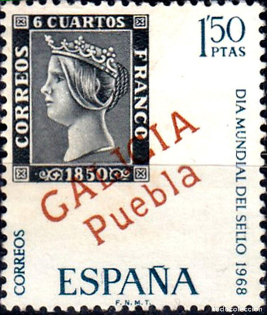 Sellos: Espa&ntilde;a 1968 Edifil 1869 Sello ** Dia Mundial del Sello Galicia Puebla Marcas Preflilatelicas