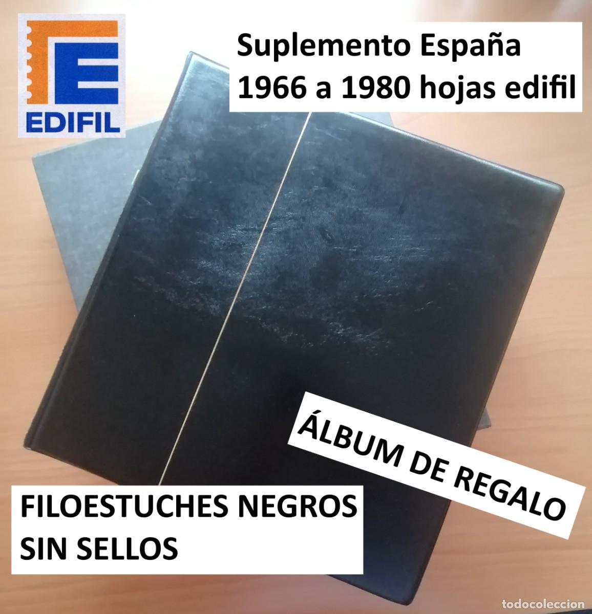 Sellos: SUPLEMENTO ESPA&Ntilde;A 1966 a 1980. HOJAS EDIFIL. FILOESTUCHES NEGROS. SIN SELLOS
