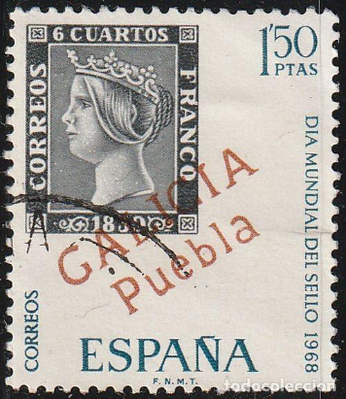 Sellos: Espa&ntilde;a 1968 Edifil 1869 Sello &ordm; Dia Mundial del Sello Galicia Puebla Marcas Preflilatelicas