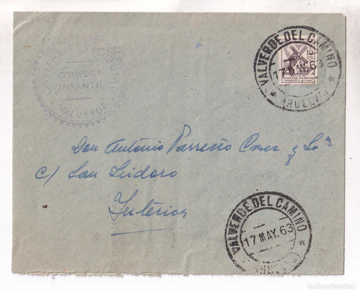 Sellos: SOBRE C&Aacute;RITAS VALVERDE DEL CAMINO. HUELVA. 1963. SELLO MUTUALIDAD POSTAL. CORREO INTERIOR