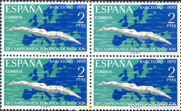 Sellos: 323840 MNH ESPA&Ntilde;A 1970 12 CAMPEONATOS DE EUROPA DE NATACION, SALTOS Y WATERPOLO EN BARCELONA