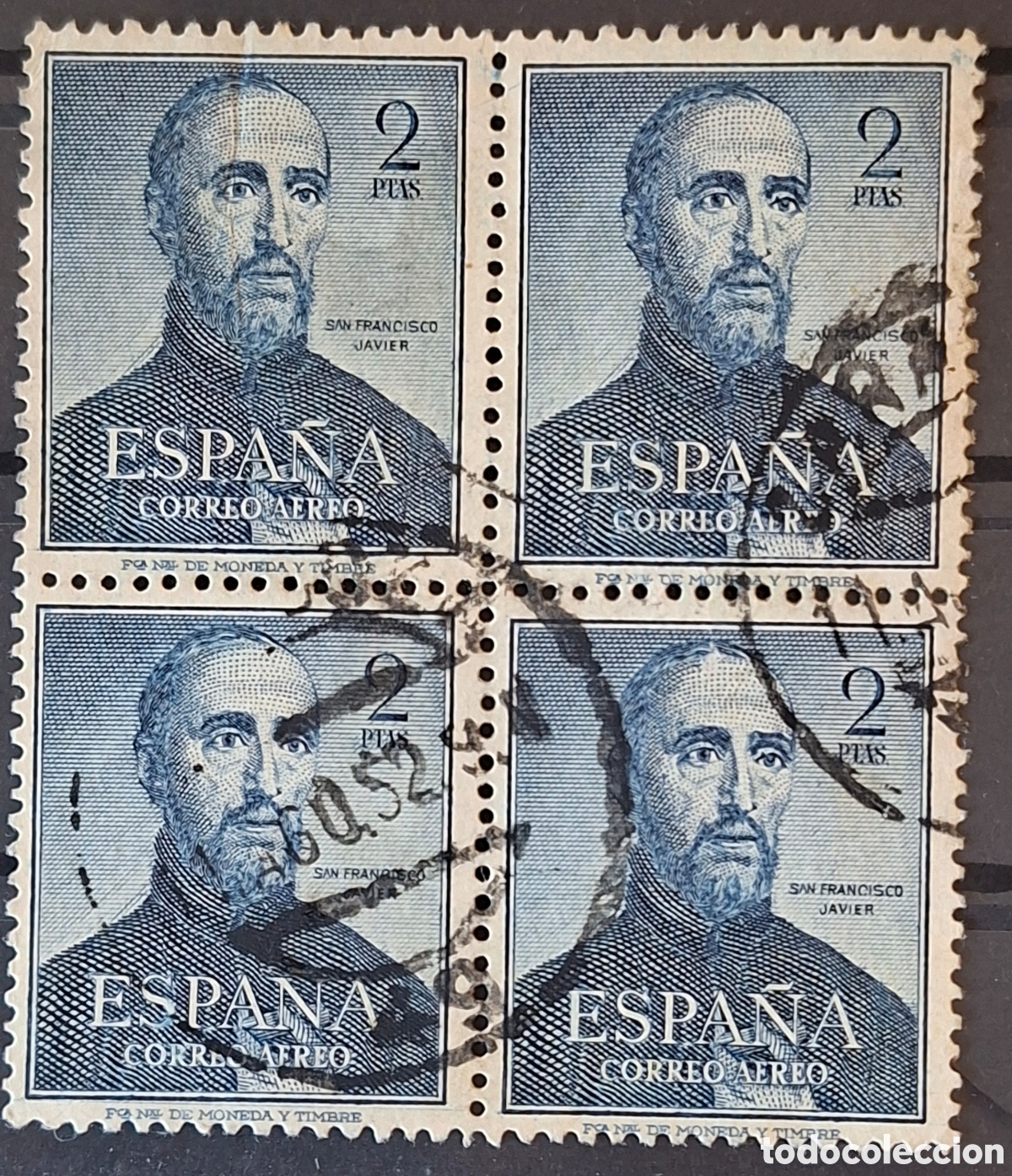 Sellos: Espa&ntilde;a sellos Francisco Javier Bloque de 4 Variedad impresion fuelle usado