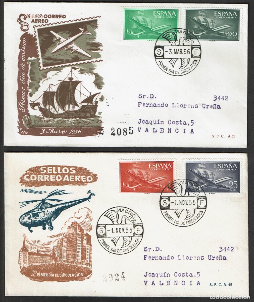 Sellos: SPD ESPA&Ntilde;A 1955/1956 - SUPERCONSTELLATION Y NAO &rdquo;SANTA MARIA&rdquo;