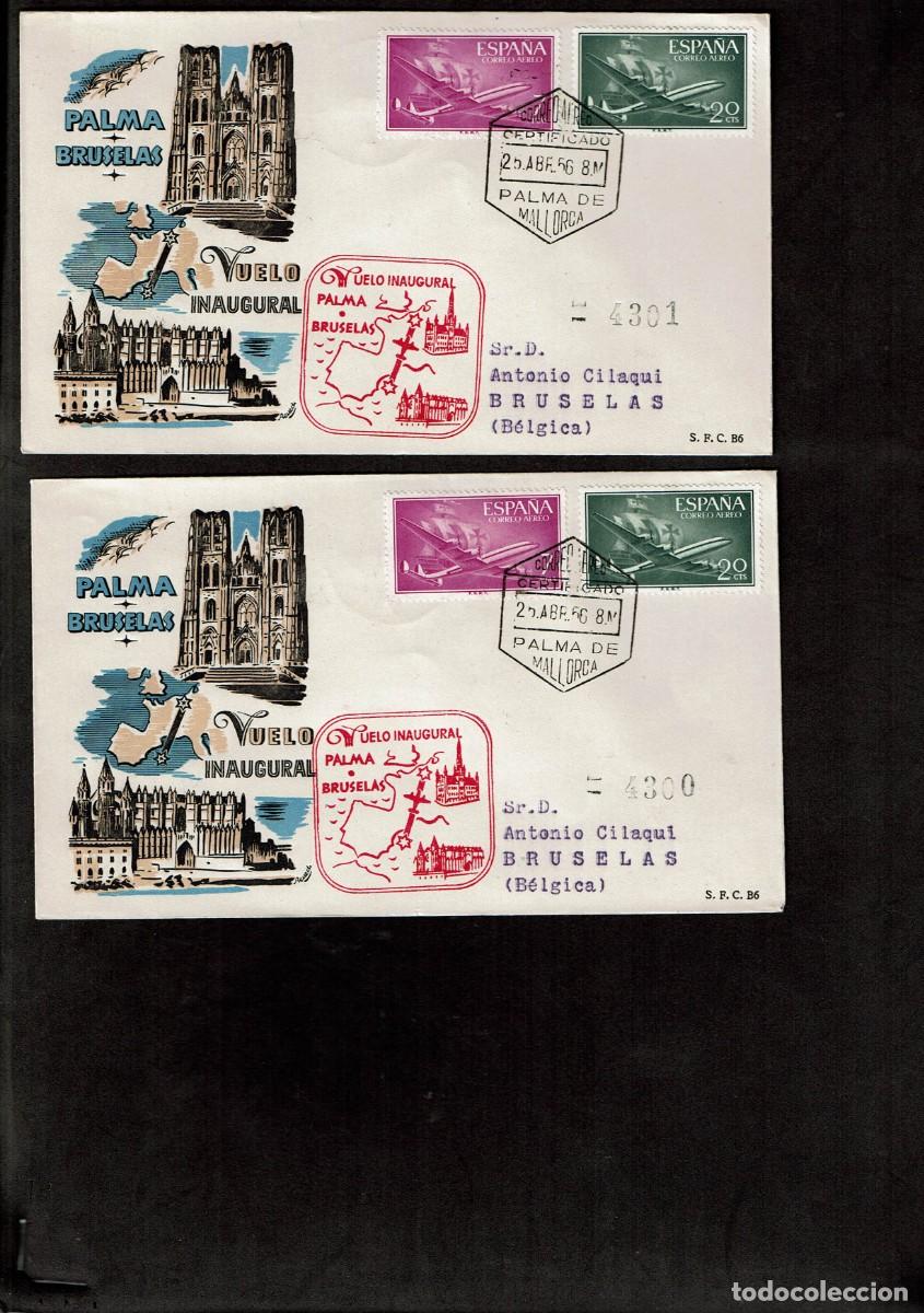 Sellos: SPD ESPA&Ntilde;A 1955/1956 - VUELO INAUGURAL PALMA-BRUSELAS
