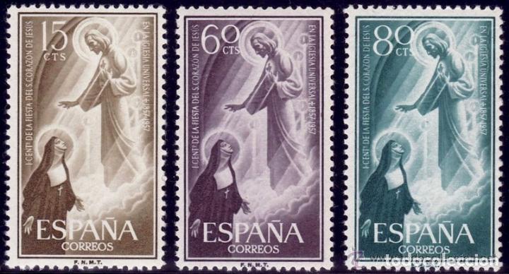 Sellos: SERIE SELLOS ESPA&Ntilde;A A&Ntilde;O 1957 SAGRADO CORAZON NUEVOS EDIFIL 1206-08 COMPLETA