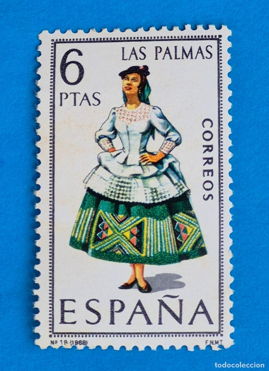 Sellos: TRAJES REGIONALES &ndash; LAS PALMAS n&ordm; 19 - 6 pta. - ESPA&Ntilde;A 1968 -EDIFIL 1845 nuevo