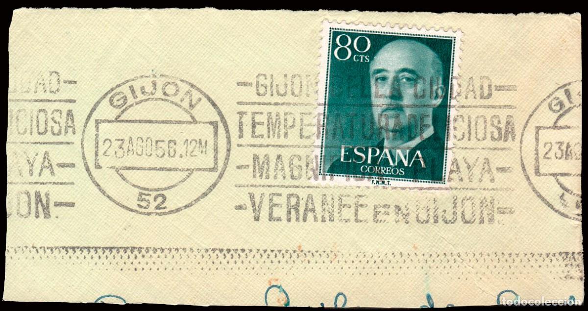 Sellos: Asturias - Edi o 1152 - Fragmento Mat &rdquo;Gij&oacute;n 23/Ag./56 - Bella ciudad - Temperatura deliciosa...&rdquo;